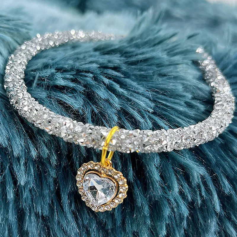 Crystal Cat Collar Heart Gem Pendant Party - ProPawPet.com