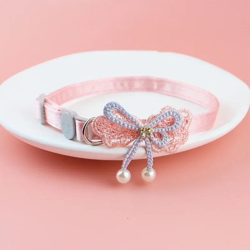 Cat Collar Pink Lace Bow Hanging Bead Cat - ProPawPet.com