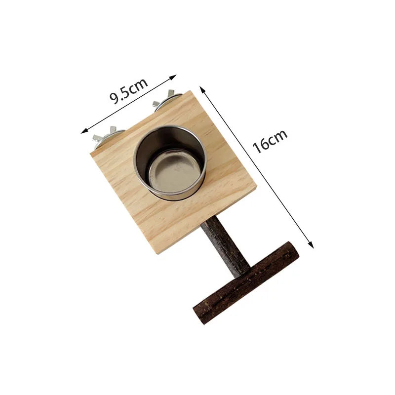 Wood Stainless Steel Bird Food Water Bowl – 2 Colors