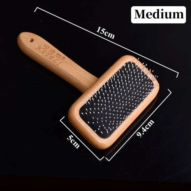 Pet Comb Natural Bamboo Handle Stainless Steel Hair Grooming Brush – 6 Colors