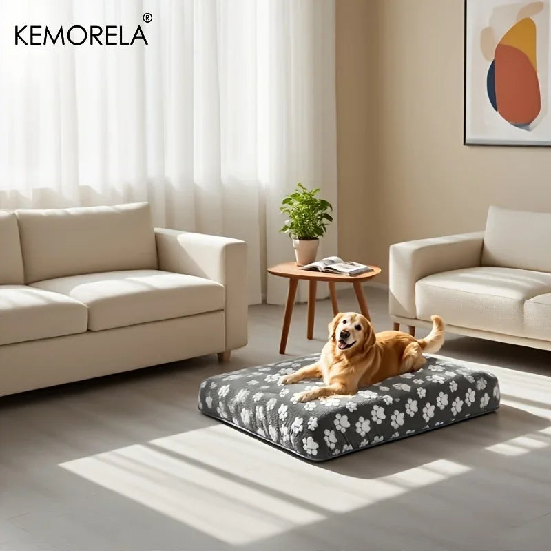 Washable Kemorela Cute Cartoon Footprints Plush Warm Dog Bed – photo 3