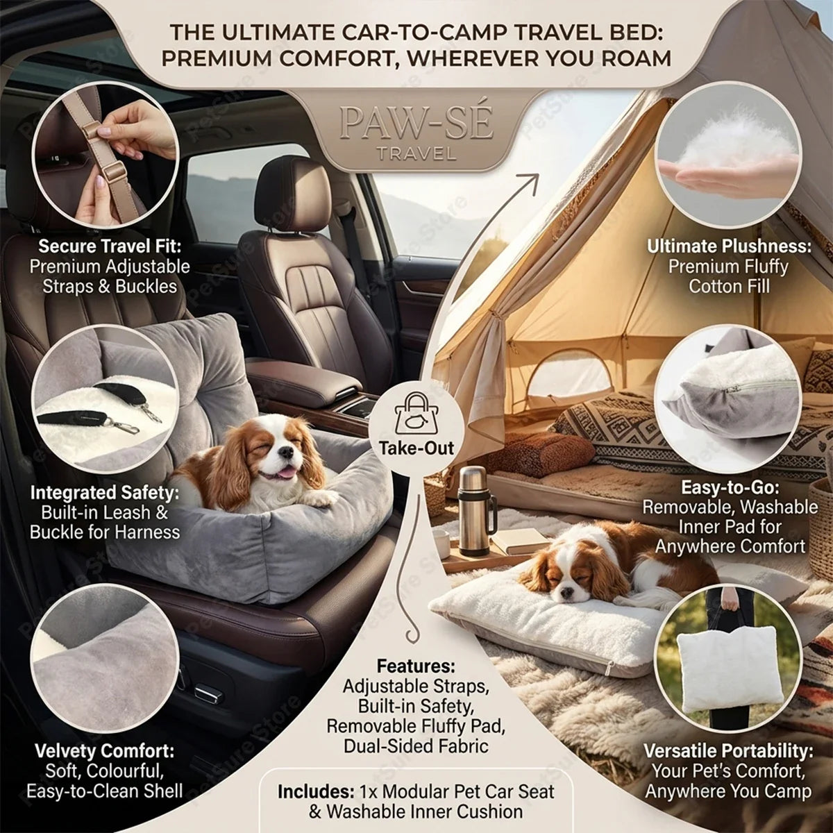 New Pet Car Safety Seat Bed Pad Removable - ProPawPet.com