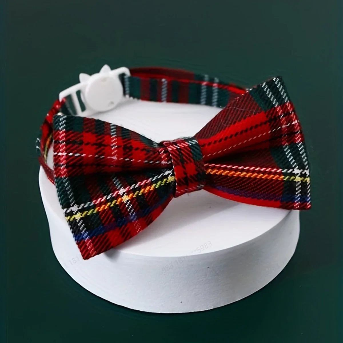 Adjustable Pet Breakaway Cat Collar Bow Tie and Bell Cute Plaid Christmas