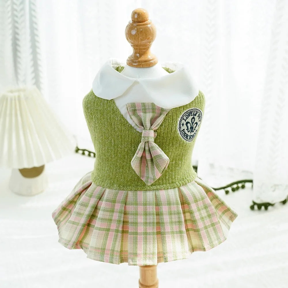 Kawaii Pet Jk Plaid Skirt Knitted College Style Cat Apparel – 3 Colors