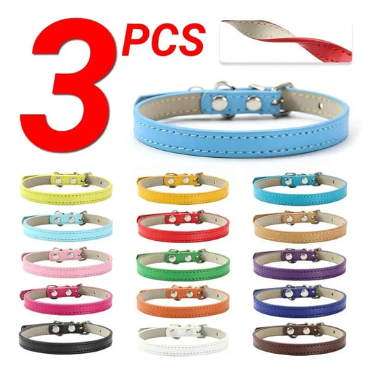 3 Pcs/Lot Soft PU Leather Cat Collar Solid - ProPawPet.com