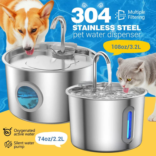 2.2L/3.2L Stainless Steel Pet Water Fountain - ProPawPet.com