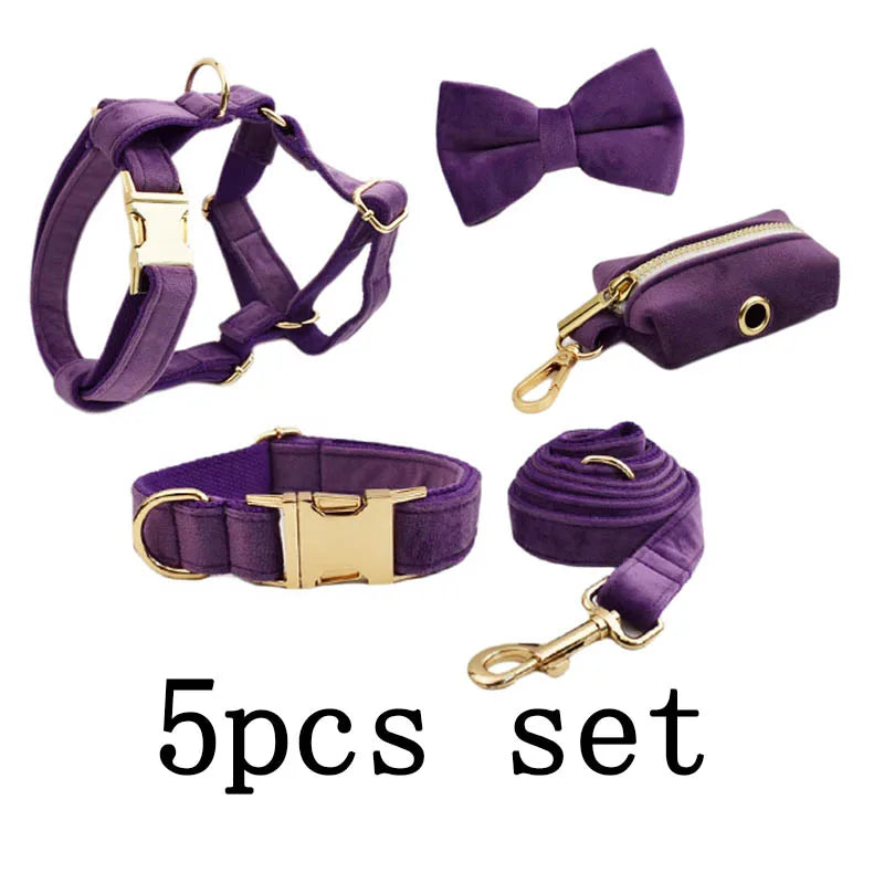 Purple Velvet Dog Collar And Leash Set For - ProPawPet.com