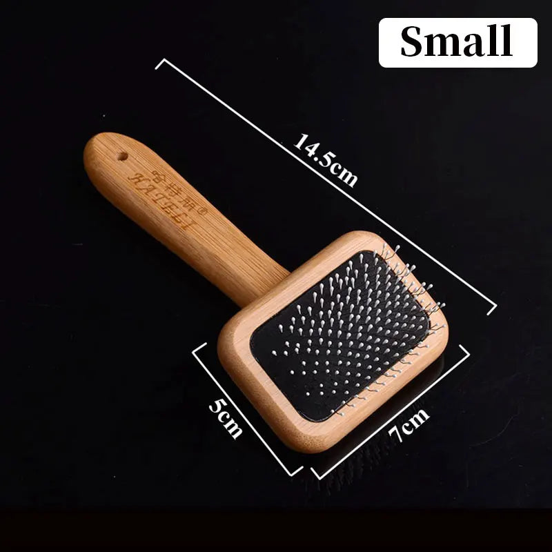 Pet Comb Natural Bamboo Handle Stainless Steel Hair Grooming Brush – 6 Colors
