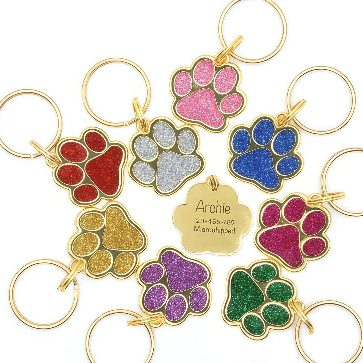 Personalized Glitter Gold Paw Print Pet ID - ProPawPet.com