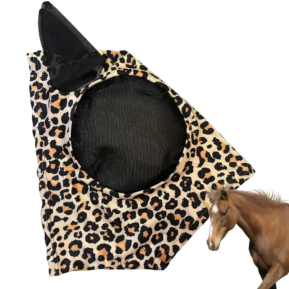 Breathable Horse Fly Face Cover Leopard Print Pattern Equestrian Supplies
