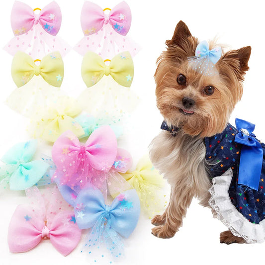10PCS Puppy Bows With Rubber Bands Lace Dog - ProPawPet.com