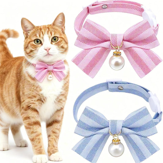 1Pc Breakaway Cat Bowtie Collar, Pearl Decor - ProPawPet.com