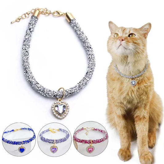 Luxury Crystal Cat Collar Heart Gem Pendant - ProPawPet.com