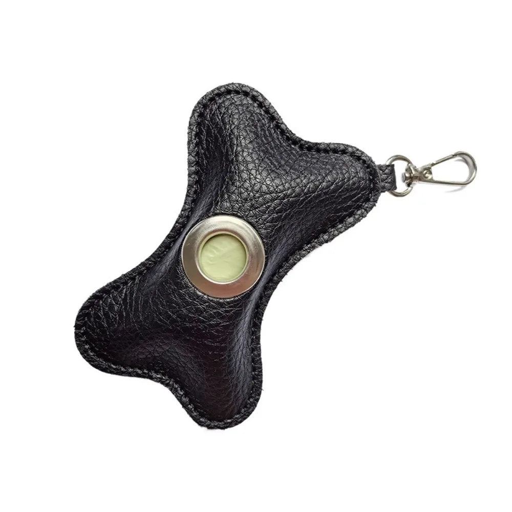 Creative Dog Poop Bag Dispenser Bone Shaped PU Leather Pet, Waterproof