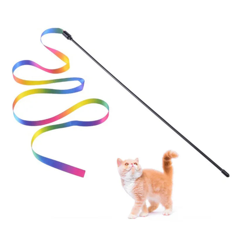 1Pc Funny Cat Stick Cat Toys Rainbow Ribbon - ProPawPet.com