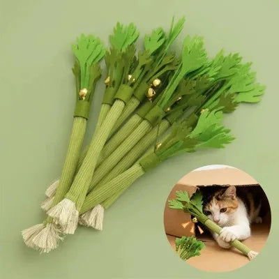 Simulation Celery Cat Chew Toys with Sound Bell Teeth Cleaning, Interactive