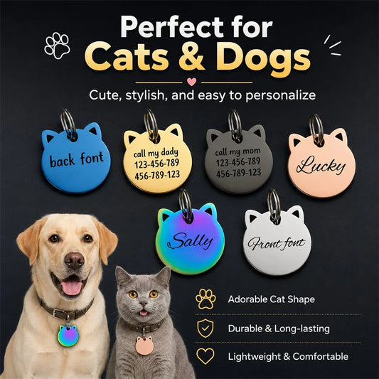 Cat Face Pet Tag Personalized Carved - ProPawPet.com