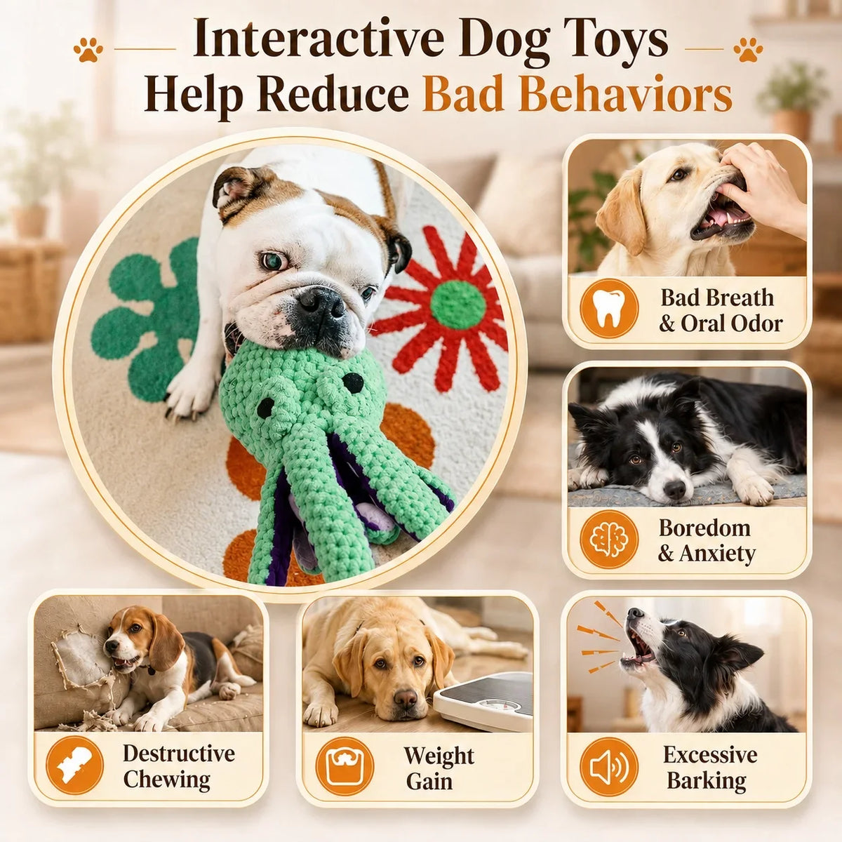 3Pcs Dog Plush Octopus Toy Interactive Sound - ProPawPet.com