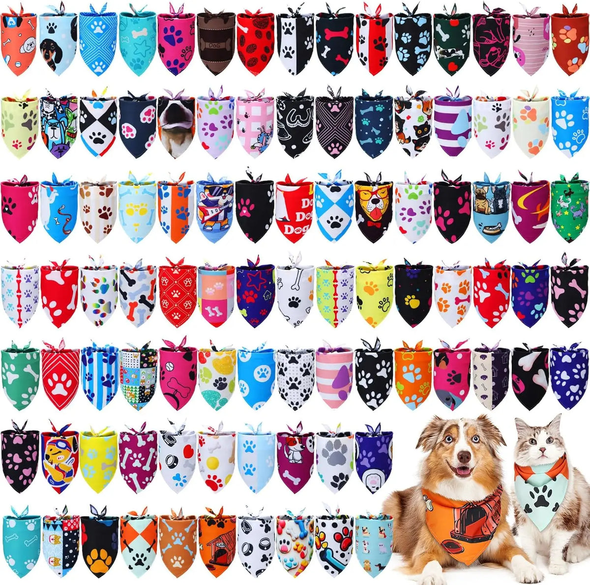 100 Pcs Paw Dog Bandanas Bulk Bibs Triangle - ProPawPet.com