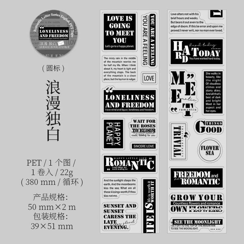 1roll Romantic English Die Cut Tape PET Material Decorative – Dog Supplies