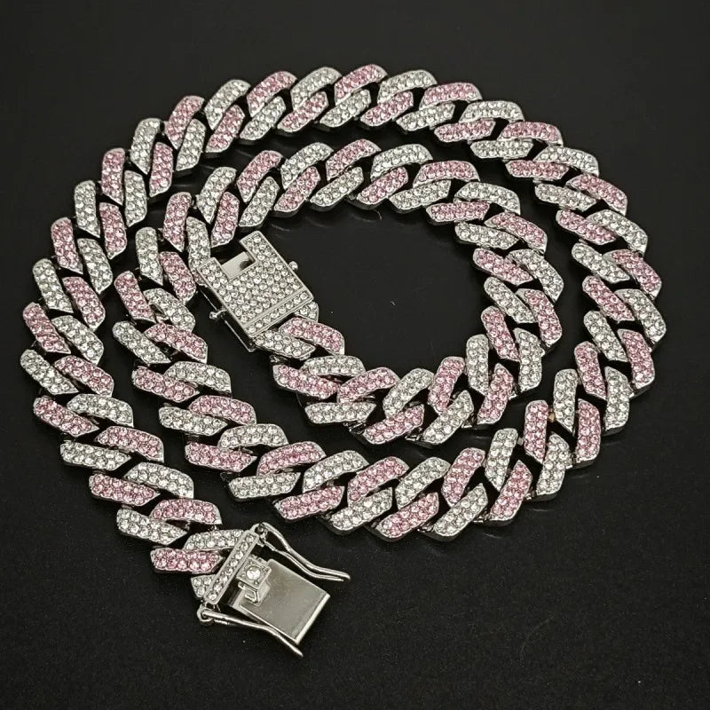 14mm Pink Blue Lab Diamond Dog Cuban Chain - ProPawPet.com
