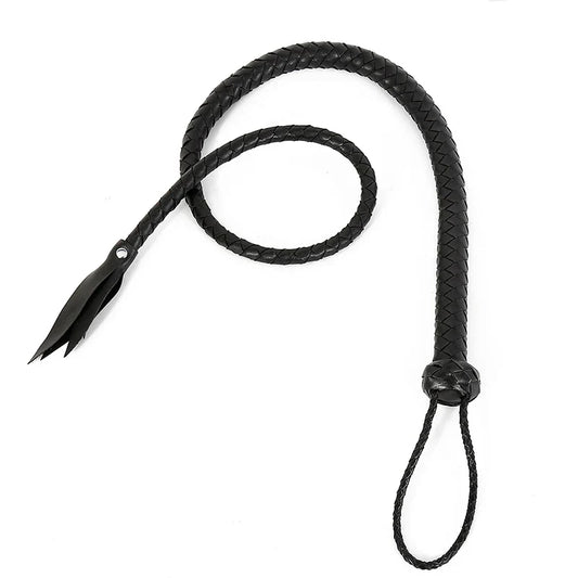109cm Long Snake Whip Black Leather Weave - ProPawPet.com