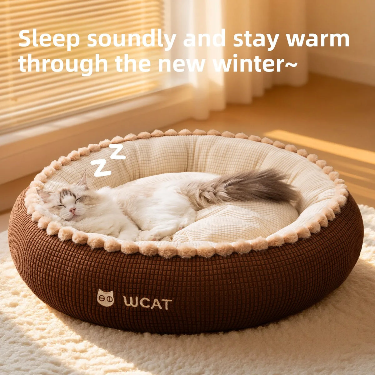 Pom-pom Edge Round Cloud Pet Deep Sleep Bed, - ProPawPet.com