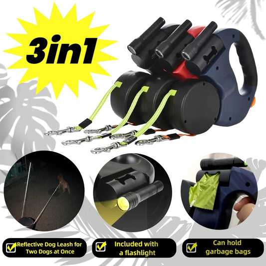 3in1 Double Head Dog Leash Flashlight Poop - ProPawPet.com