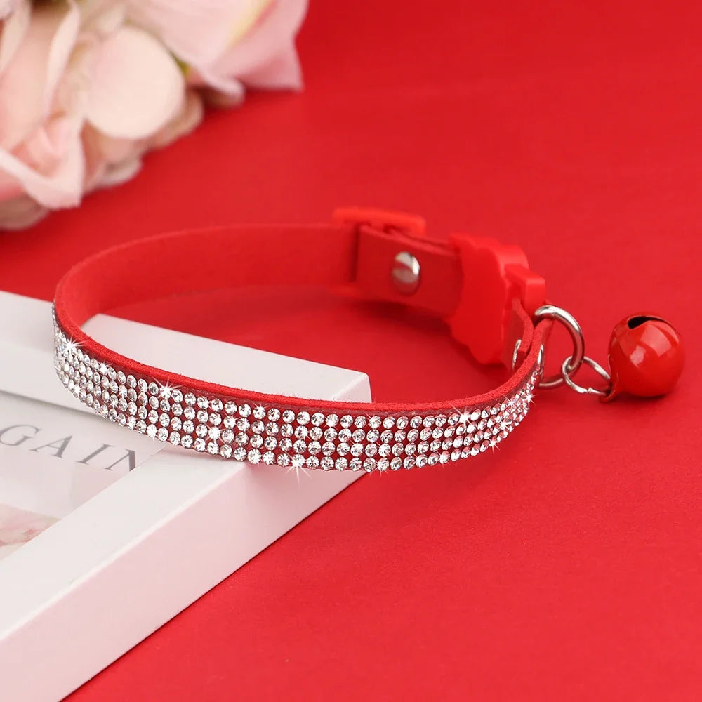 Soft Pink Suede Leather Cat Collar - Bling - ProPawPet.com