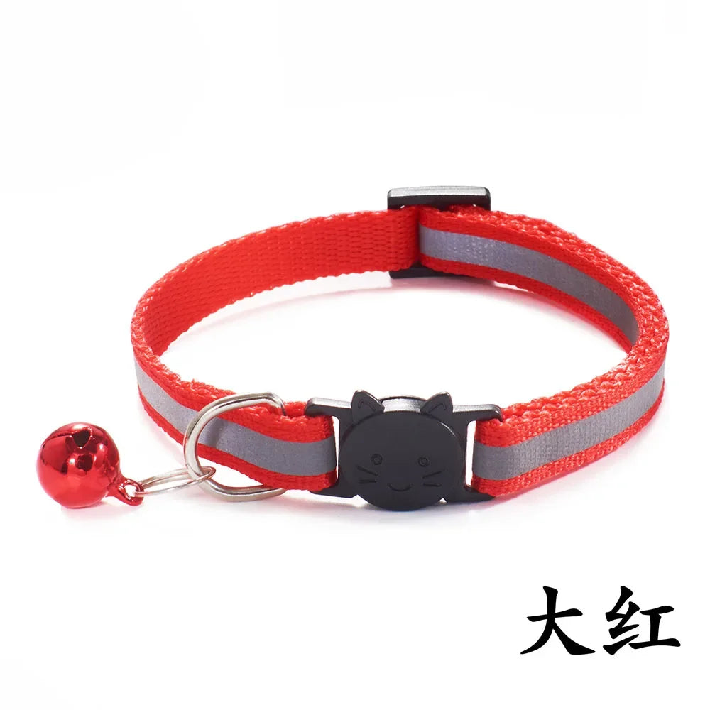 Adjustable Reflective Breakaway Cat Collars with Bells Safety Buckle – 12 Colors