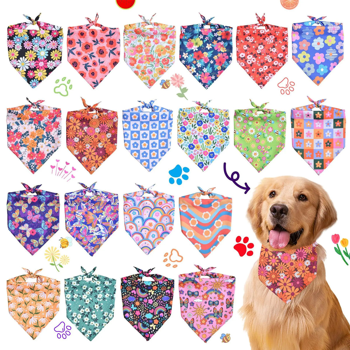50pcs Floral Dog Bandanas Spring Flower Pet - ProPawPet.com
