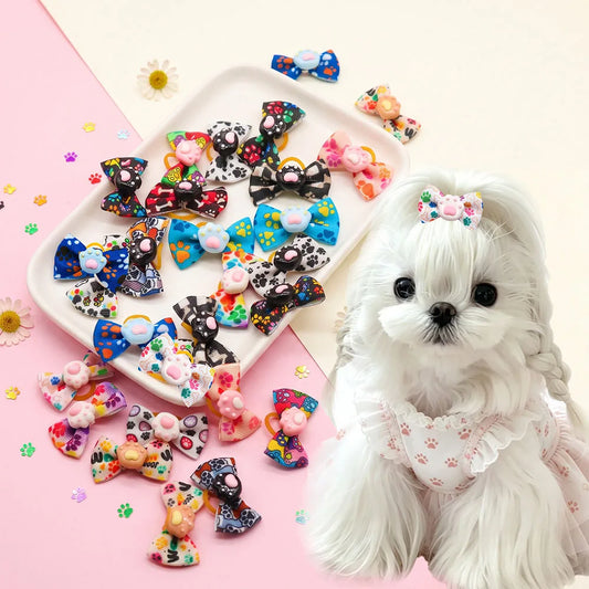10/20/30PCS Cute Paw Print Dog Bow Rubber - ProPawPet.com