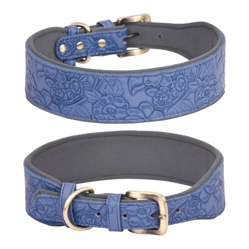 Wide Padded Embossing Leather Dog Collar - ProPawPet.com