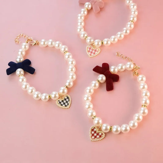 Pet Bow Pearl Collar Cat Jewelry Heart - ProPawPet.com