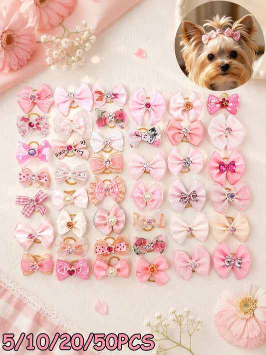 20 Pink Pet Rubber Band Hair Accessories, - ProPawPet.com