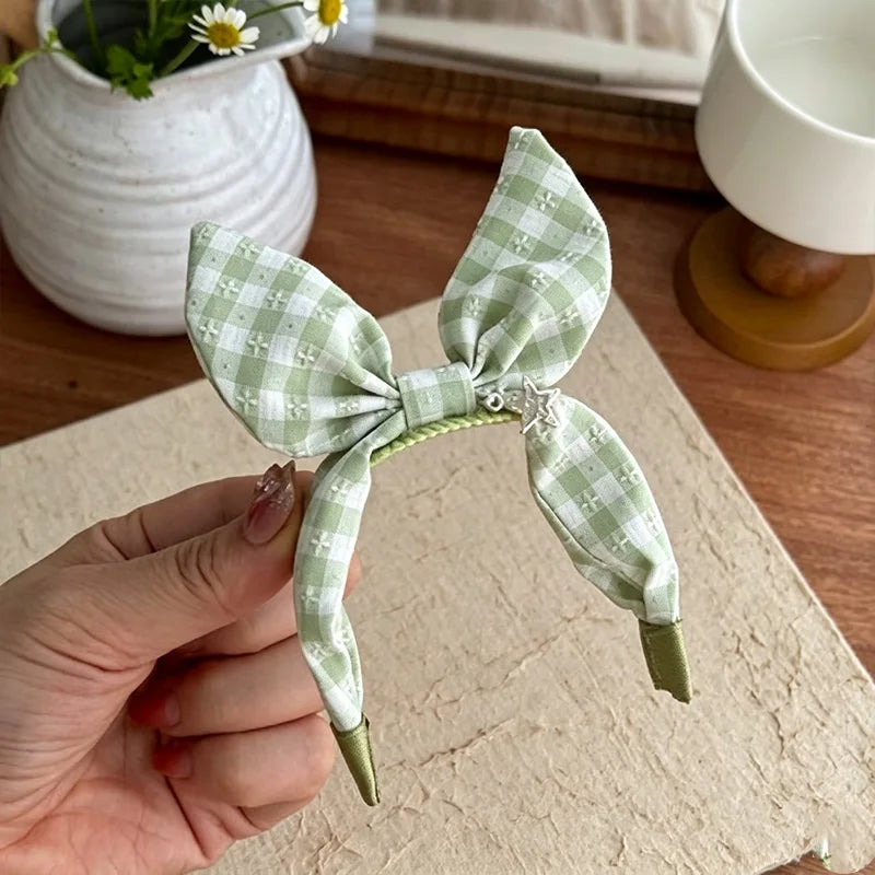 Gingham Plaid Bow Pet Hair Clip with Star Charm Cute Vintage – Dog Supplies