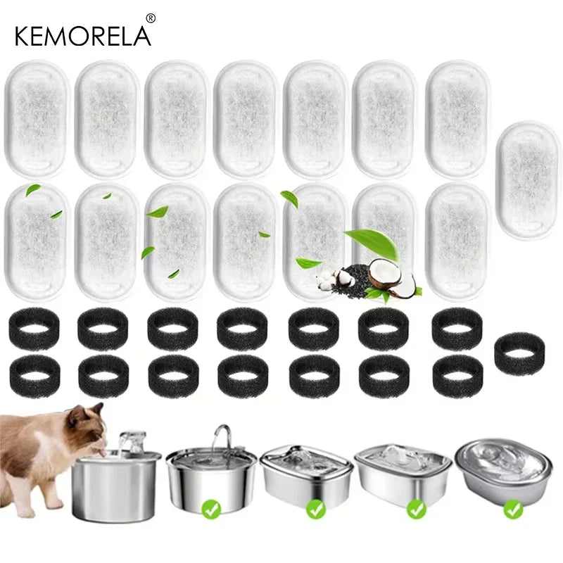 12 Cat Water Fountain Activated Carbon Sponge Filters, Stainless Steel