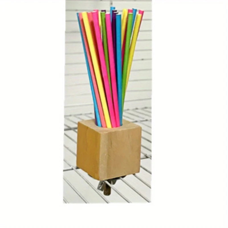 Parrot Wooden Plaything Rainbow Paper Stick Grinding Teeth Biting for Birds