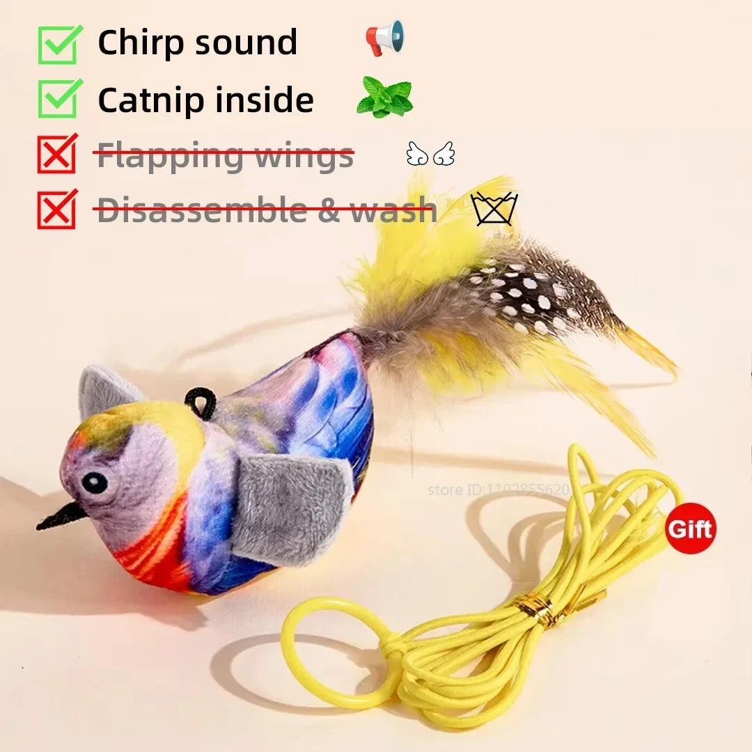 Plush Simulated Bird Cat Toy Interactive Dog Rechargeable Chirping – 6 Colors