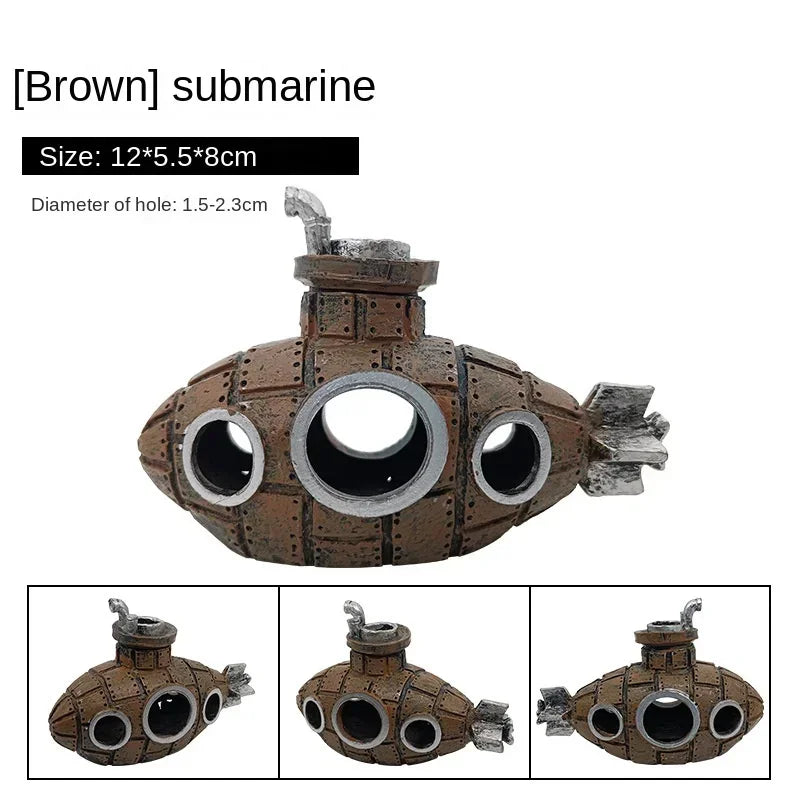 Resin Submarine Ornaments Aquarium Fish Tank – 6 Colors