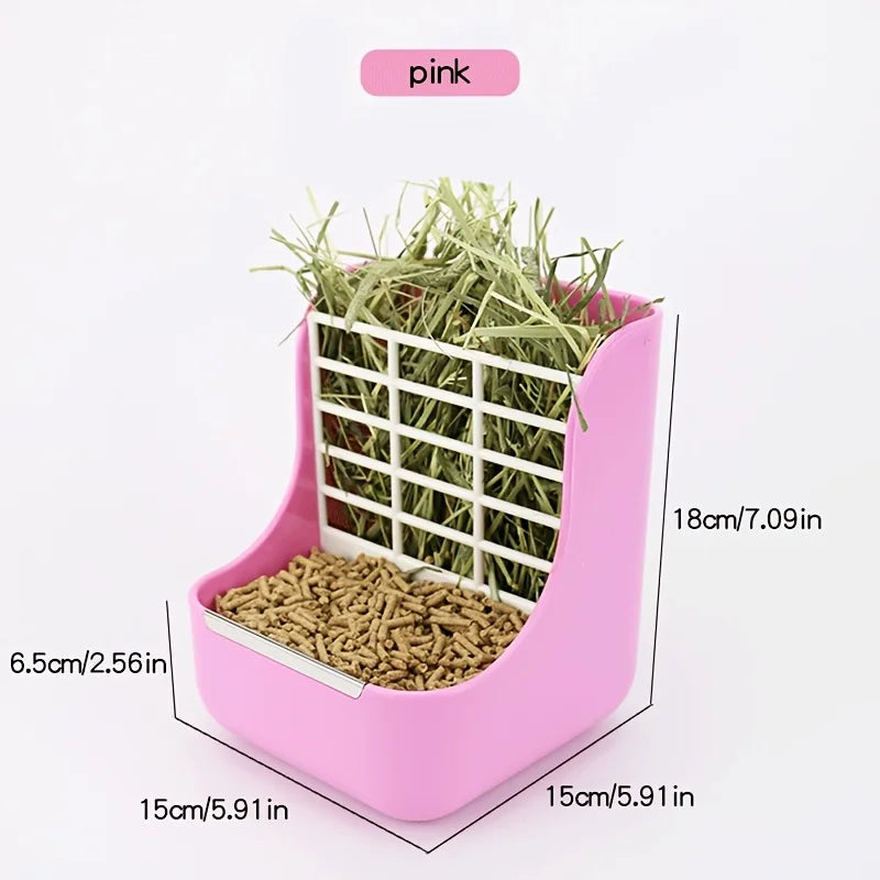 2‑in‑1 Hay Food Feeder Bowl Enclosure Mount Anti Rollover Bite – 3 Colors