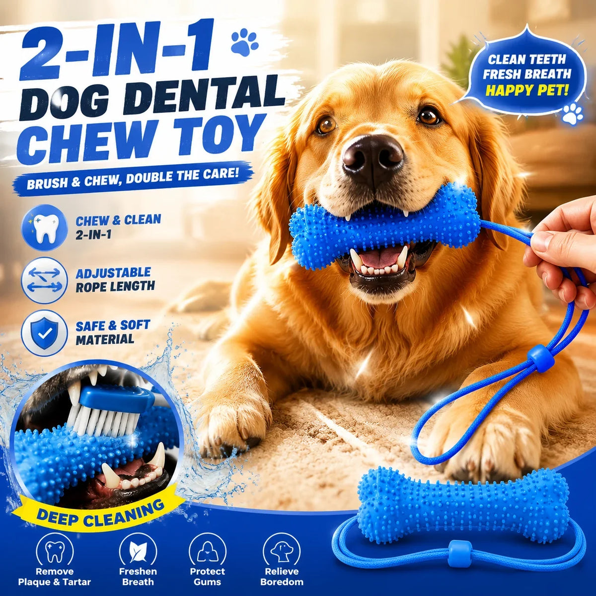 Dog Teeth Cleaning Chew Toy With Pull Strap - ProPawPet.com