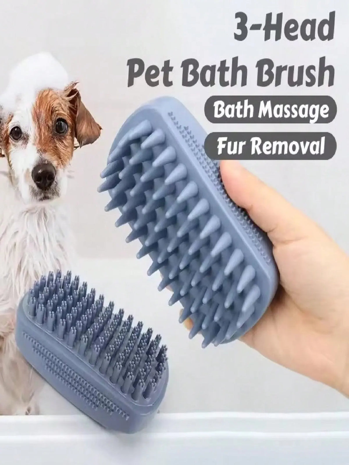 1Pc 3-Head Silicone Bath Massage Brush with - ProPawPet.com