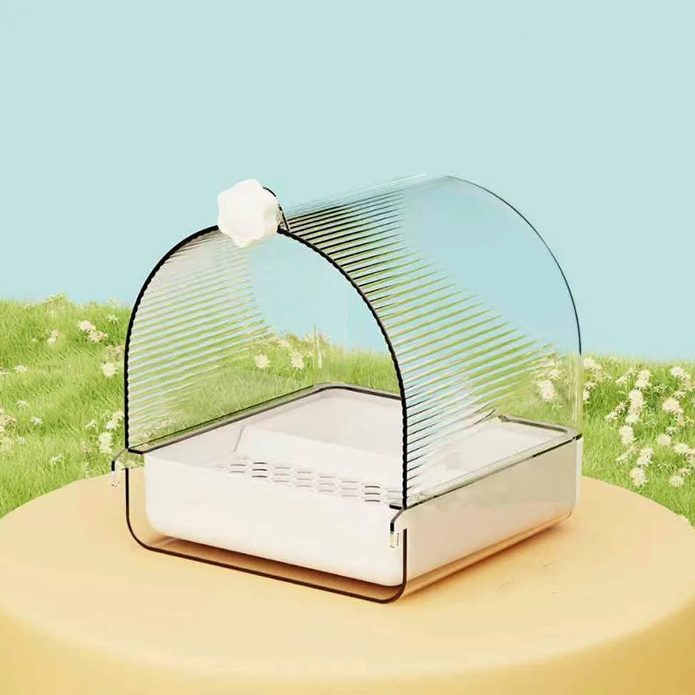 Transparent Bird Bath Enclosure Splash Proof Food Holder Box – 3 Colors