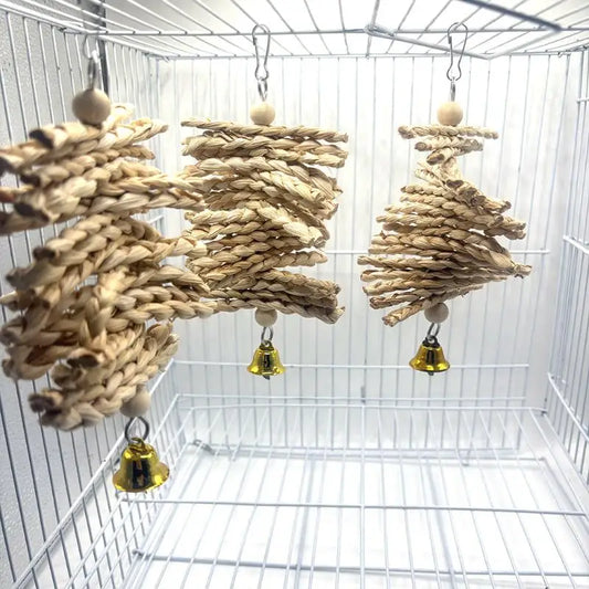 Corn Husk Braided Bird Toy With Bell Parrot - ProPawPet.com