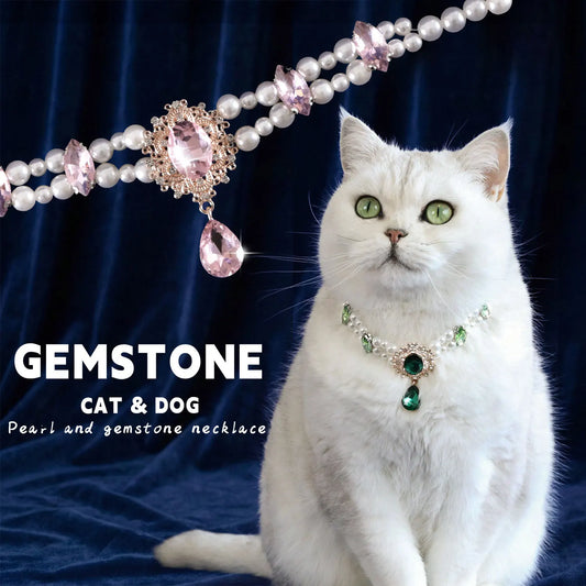 Dog Cat Pearl Necklace Crystal Gemstone - ProPawPet.com