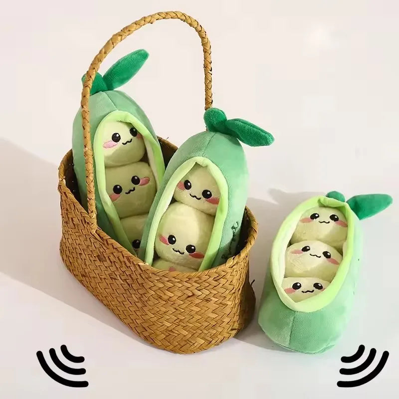 Interactive Pea Pod Shaped Squeaky Plush Dog Plaything