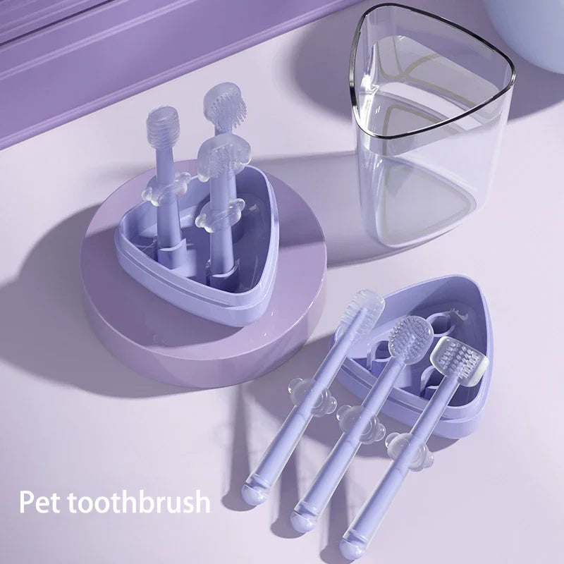 3pcs/set Pet Toothbrush Purple Cat Silica - ProPawPet.com