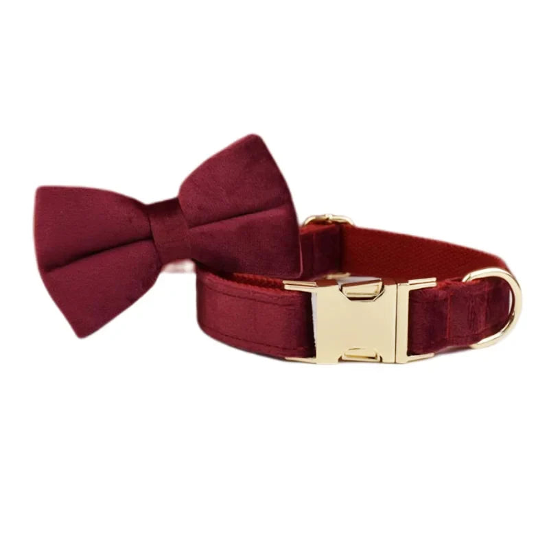 Red Wine Velvet Dog Collar And Leash Set For - ProPawPet.com