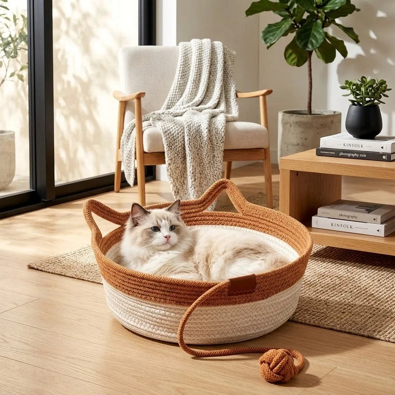 35/40/46cm Handwoven Cotton Rope Cat Basket - ProPawPet.com
